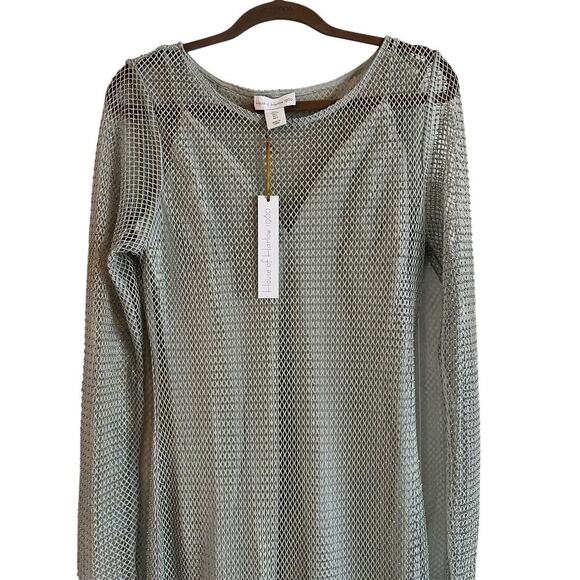 NWT House of Harlow Women Mesh Midi Dress with Rhinestones Light Gray Large - Picture 5 of 9